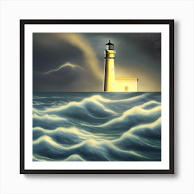 Lighthouse In Stormy Weather Art Print