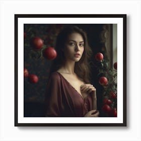 Portrait Of A Woman With Red Apples Art Print