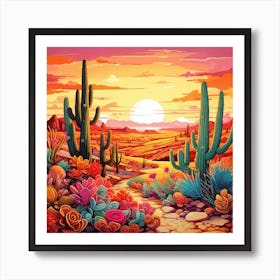 Neon Desert Landscape Square Print Art Print