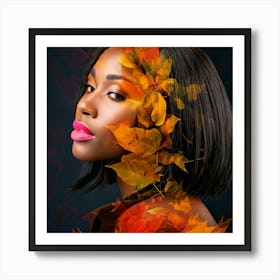 Firefly Digital Art, Collage, Red Leaves, Orange Leaves, Yellow Leaves, Autumn, Digital Smoke, Black (8) Art Print