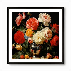 Peonies In A Silver Vase Art Print