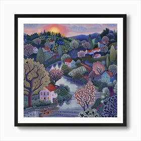 Winter's Night, Tiny Dots, Pointillism Art Print