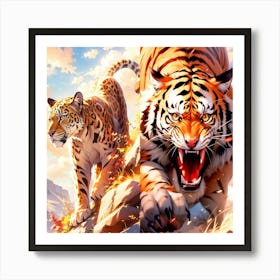 Tiger And Lion Art Print