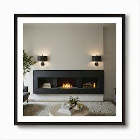 Modern Living Room With Fireplace 16 Art Print