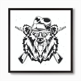 Bear With Guns And Hat Art Print