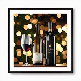 Christmas Wine Bottle And Glass Art Print