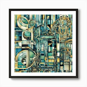 green deco abstract Art Print