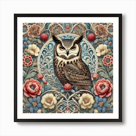 william morris Owl Floral Pattern Art Print