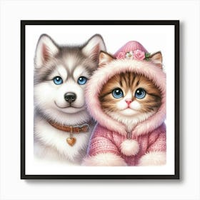 Cat and dog 2 Art Print