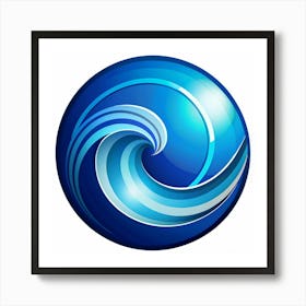 Blue Abstract Sphere With Swirling Wave Design Art Print