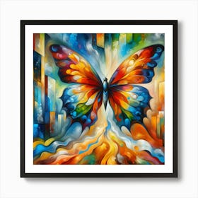 Colourful Cubist Abstract Butterfly v1 Art Print