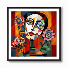 Abstract Of A Woman With Flowers Art Print