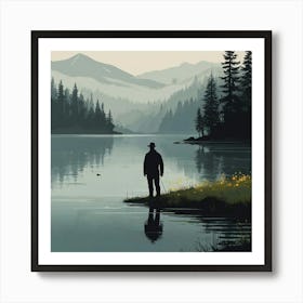 Man Standing By A Lake 4 Art Print