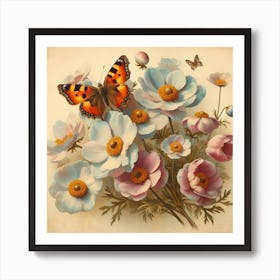 Butterfly And Flowers Art Print