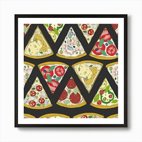 Vector Seamless Pattern With Italian Pizza Top View Art Print