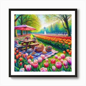 Into The Garden Picnicking Amongst Amsterdam S Tulip Fields In Full Bloom Style Vibrant Tulip Impasto (2) Art Print