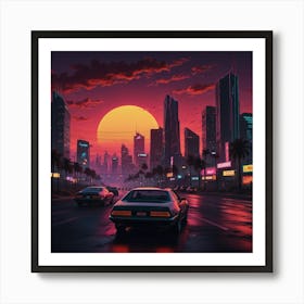 Neon City At Sunset 1 Art Print