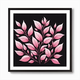 Pink Leaves On Black Background 2 Art Print