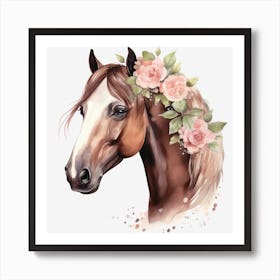 Horse Head With Flowers Art Print