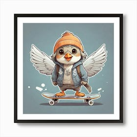 Cute Bird On Skateboard Art Print