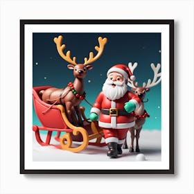 Santa Claus And Reindeer 7 Art Print