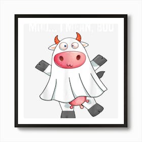 Moo I Mean Boo Pumpkin Moon Ghost Cow Halloween Art Print