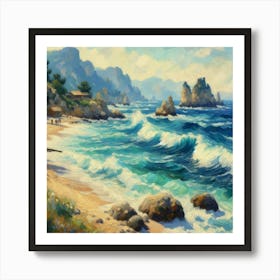 Beach Scene, Acrylic Painting Style Art Print