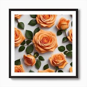 Orange Roses On White Background Art Print