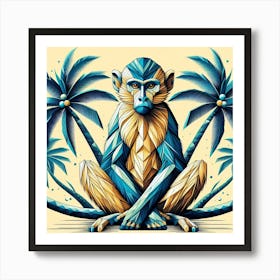 Geometric Art Monkey sits on a palm tree 3 Art Print