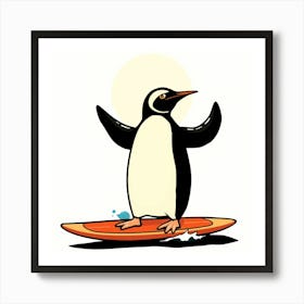 Penguin On Surfboard Art Print