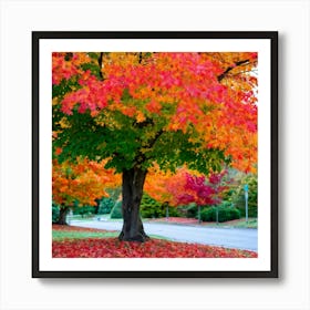 Anecdote Of An Autumnal Oak Tree Bathed In Brilliant Violet Hues In A Mid September Setting Leaves (1) Art Print