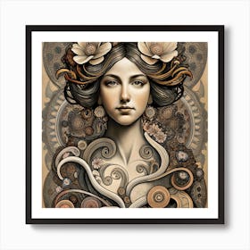 Woman With Flowers On Her Head Art Print