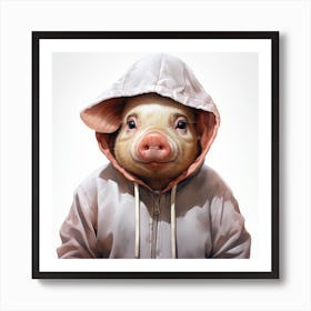 Watercolour Cartoon Pig In A Hoodie Art Print
