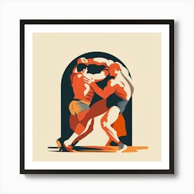 A Greco Roman Wrestling Minimal Illustration Art Print