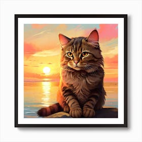 Cat On The Beach Art Print