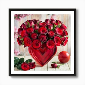 Red Roses In A Heart Vase 1 Art Print