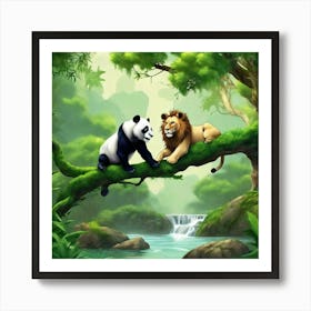 Panda And Lion 1 Art Print