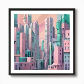 Cyberpunk Cityscape Pastel Cubism Style Art Print