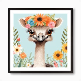Floral Baby Ostrich Nursery Illustration (32) Art Print