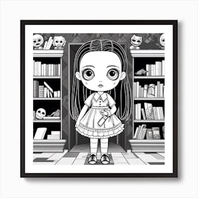 Wednesday Addams Line Art Cartoon Illustration 3 Fan Art Art Print