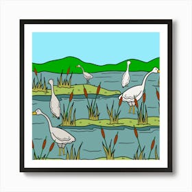 Marshlands Landscape Birds Nature Reeds Wetlands Ecosystem Art Print