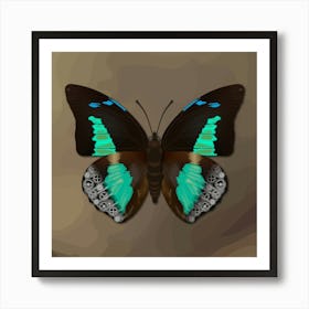 Mechanical Blue Butterfly The Doxocopa Cherubina On A Beige Background Art Print