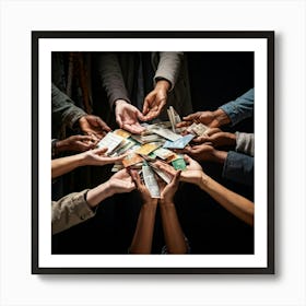 Group Of Hands Holding Money Art Print