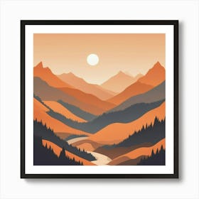 Misty mountains background in orange tone 19 Art Print