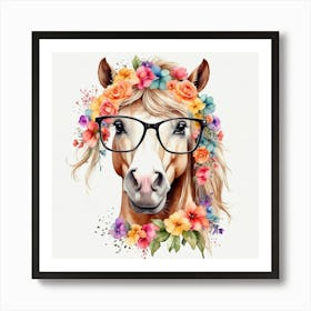 Watercolor Cute Funny Horse With Eyeglas wall art Art Print