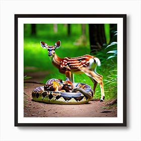 Deer And Snake In The Forest Art Print