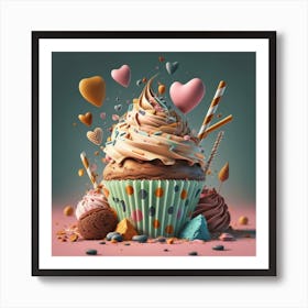 Cupcakes And Hearts 3 Art Print