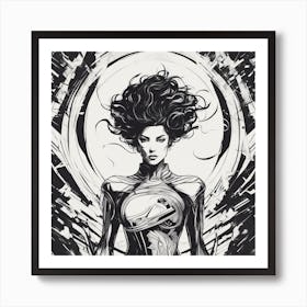 Negative Space Comic Art, Fierce Heroine, Silhouette, Black And White Backdrop, Clean Lines, Minima (2) Art Print