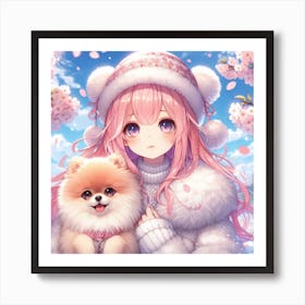 Anime Girl With her Dog Art Print