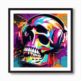 Skull With Headphones 77 Art Print